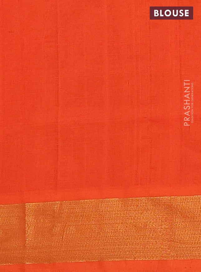 Semi silk cotton saree cs blue and orange with zari woven buttas and zari woven border