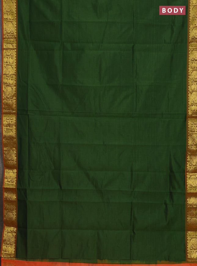 Semi silk cotton saree sap green and orange with plain body and paisley zari woven border