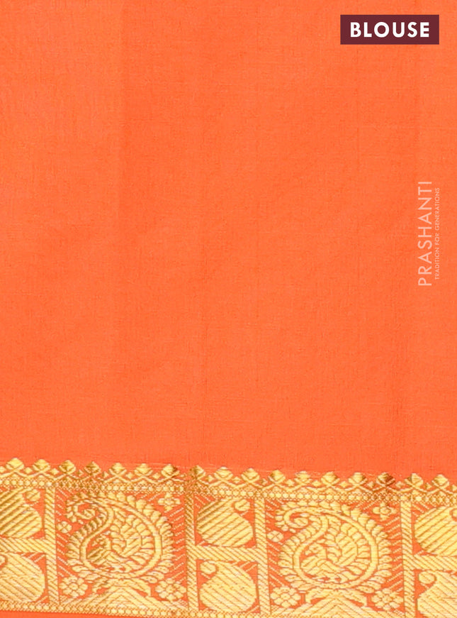 Semi silk cotton saree sap green and orange with plain body and paisley zari woven border