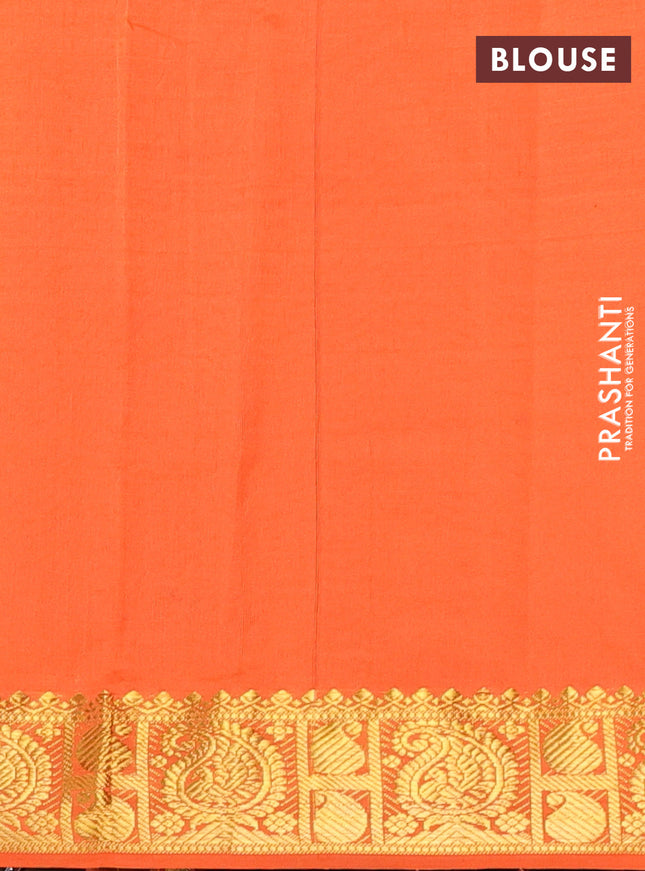 Semi silk cotton saree grey and orange with plain body and paisley zari woven border