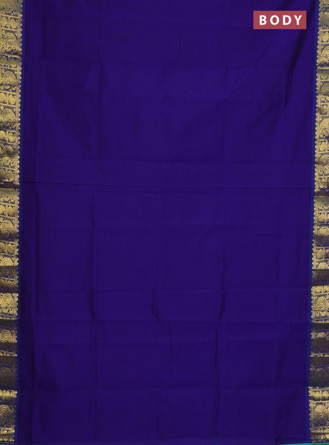 Semi silk cotton saree blue and teal green shade with plain body and paisley zari woven border