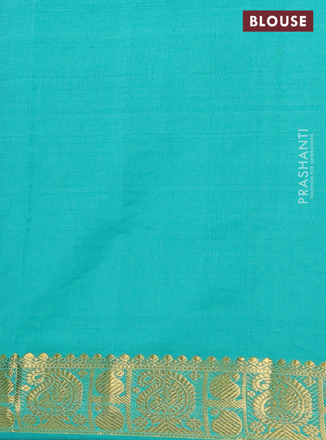 Semi silk cotton saree blue and teal green shade with plain body and paisley zari woven border
