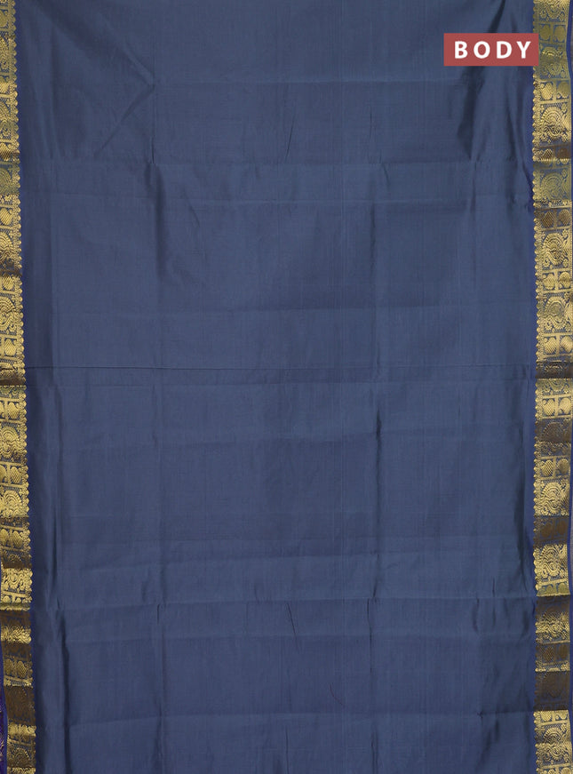 Semi silk cotton saree grey and blue with plain body and paisley zari woven border
