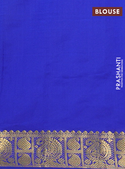 Semi silk cotton saree grey and blue with plain body and paisley zari woven border