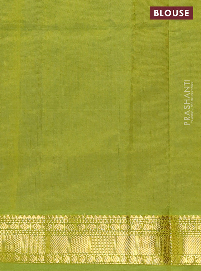 Semi silk cotton saree blue and light green with plain body and zari woven border