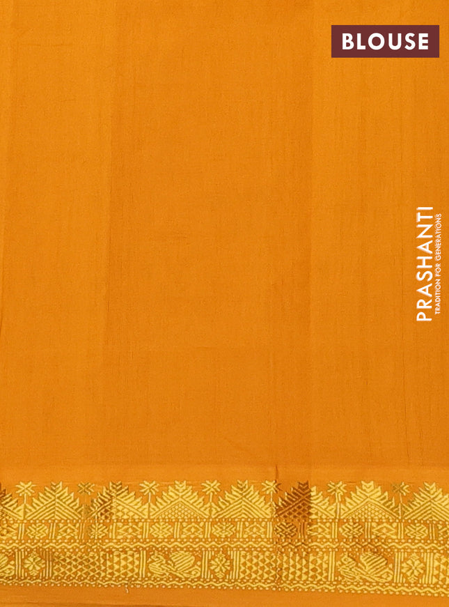 Semi silk cotton saree blue and mango yellow with plain body and zari woven border