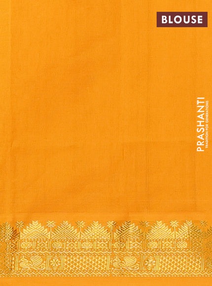Semi silk cotton saree purple and mango yellow with plain body and zari woven border
