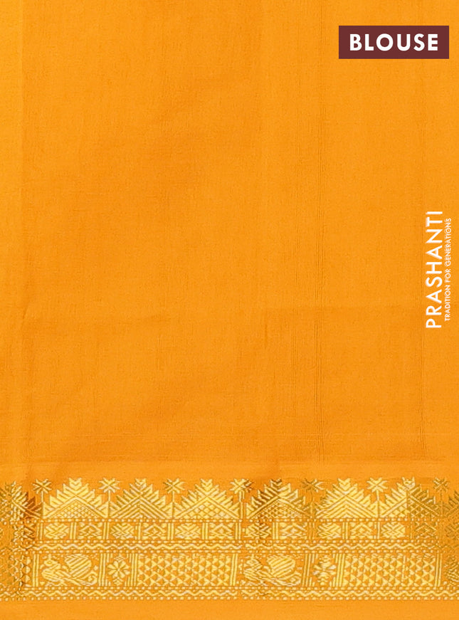 Semi silk cotton saree purple and mango yellow with plain body and zari woven border
