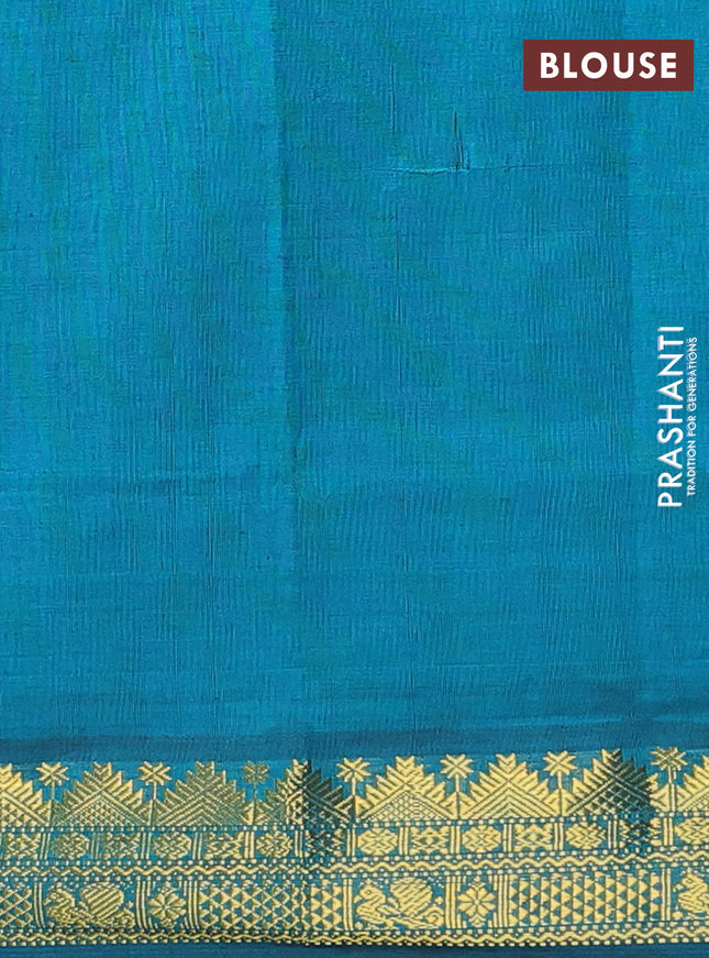 Semi silk cotton saree dark pink and teal green with plain body and zari woven border