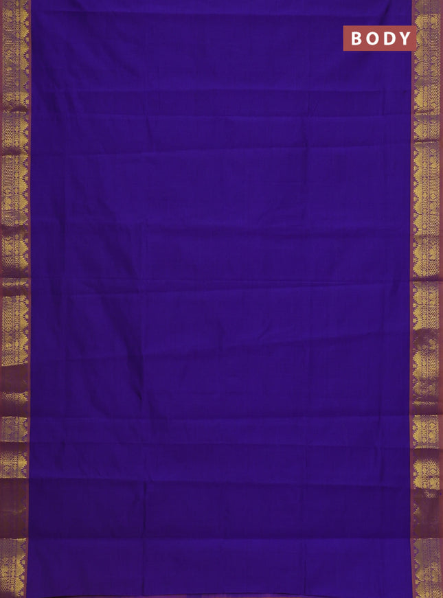 Semi silk cotton saree violet and mango yellow with plain body and zari woven border