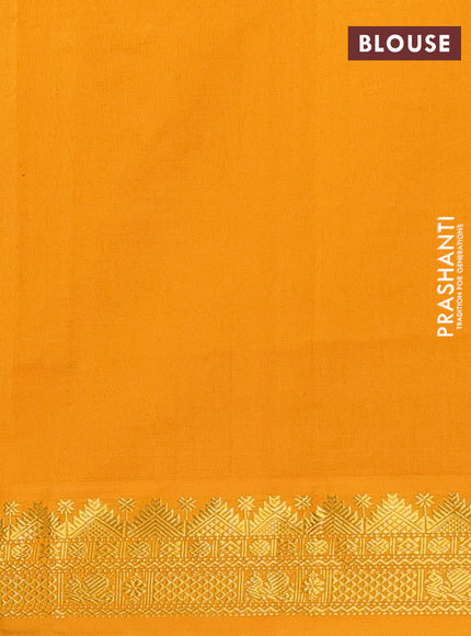 Semi silk cotton saree violet and mango yellow with plain body and zari woven border