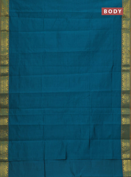 Semi silk cotton saree teal green and mango yellow with plain body and zari woven border