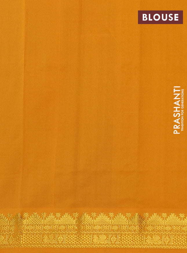 Semi silk cotton saree teal green and mango yellow with plain body and zari woven border