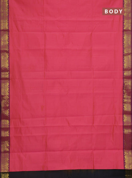 Semi silk cotton saree dual shade of pink and black with plain body and zari woven border