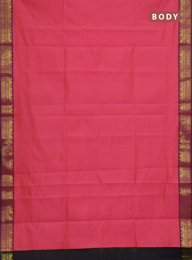 Semi silk cotton saree dual shade of pink and black with plain body and zari woven border