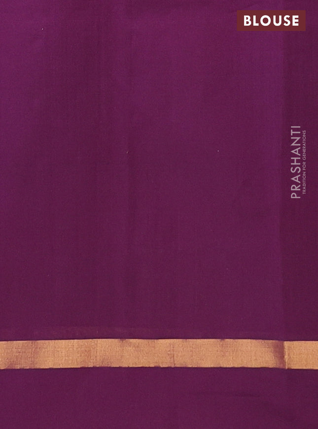 Semi silk cotton saree dark mustard and purple with allover checks & zari buttas and zari woven simple border