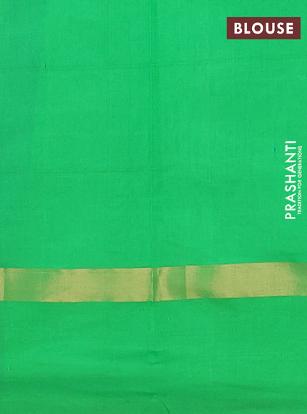 Semi silk cotton saree blue and parrot green with allover checks & zari buttas and zari woven simple border
