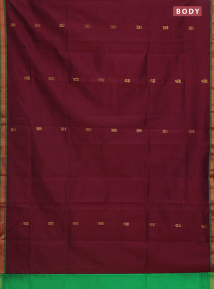 Semi silk cotton saree maroon and green with zari woven buttas and zari woven border