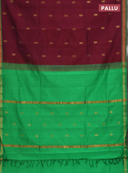 Semi silk cotton saree maroon and green with zari woven buttas and zari woven border