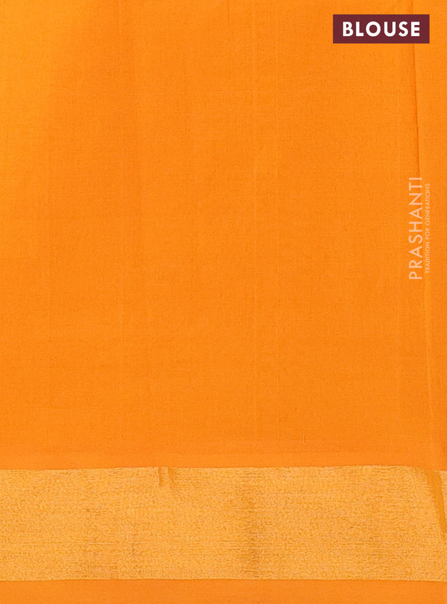 Semi silk cotton saree peacock blue and mango yellow with zari woven buttas and zari woven border