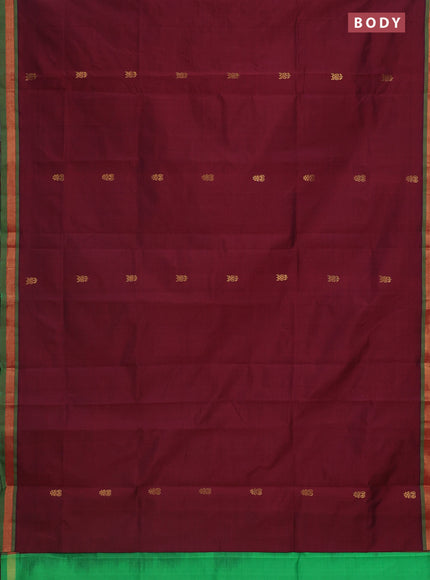 Semi silk cotton saree maroon and green with zari woven buttas and zari woven border