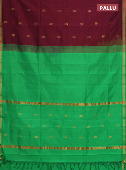 Semi silk cotton saree maroon and green with zari woven buttas and zari woven border