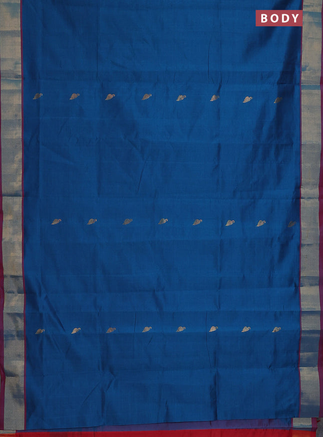 Semi silk cotton saree peacock blue and red with zari woven buttas and zari woven border