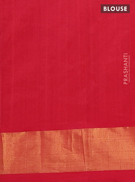 Semi silk cotton saree peacock blue and red with zari woven buttas and zari woven border