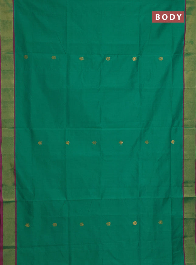 Semi silk cotton saree green and pink with zari woven buttas and zari woven border