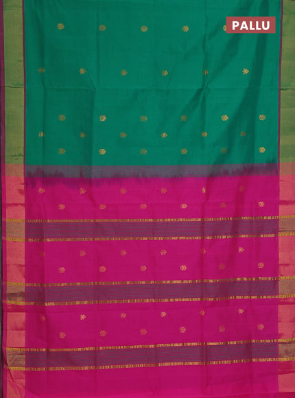Semi silk cotton saree green and pink with zari woven buttas and zari woven border