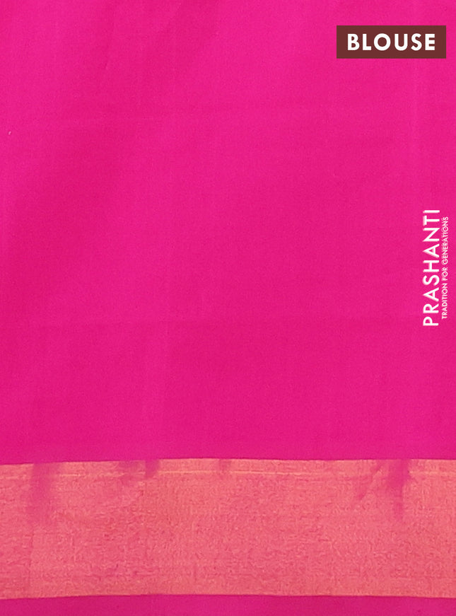 Semi silk cotton saree green and pink with zari woven buttas and zari woven border