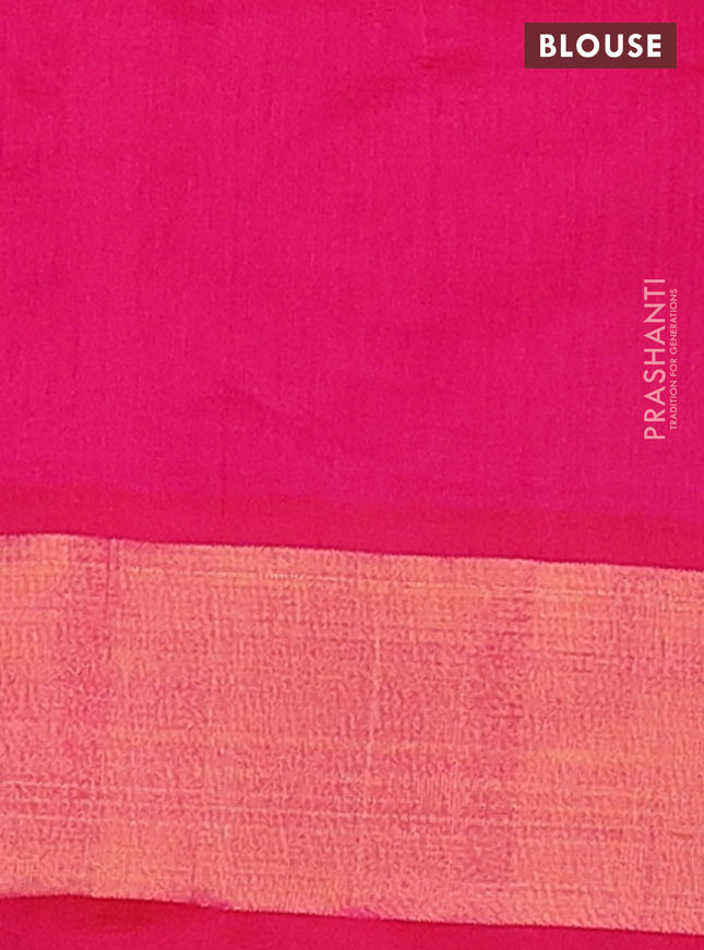 Semi silk cotton saree bottle green and pink with zari woven buttas and zari woven border