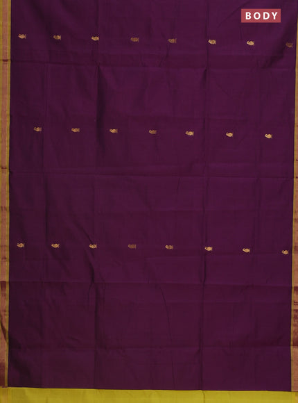 Semi silk cotton saree purple and yellow with zari woven buttas and zari woven border