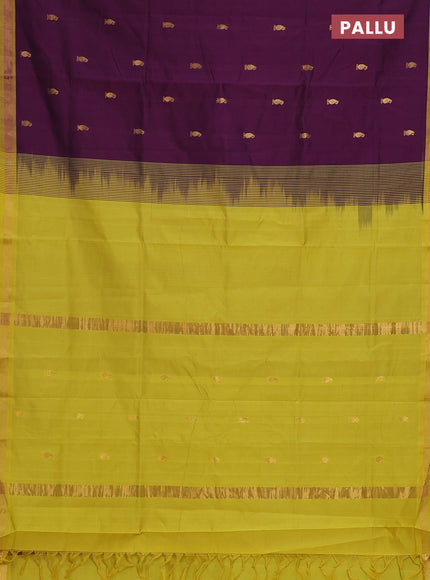 Semi silk cotton saree purple and yellow with zari woven buttas and zari woven border