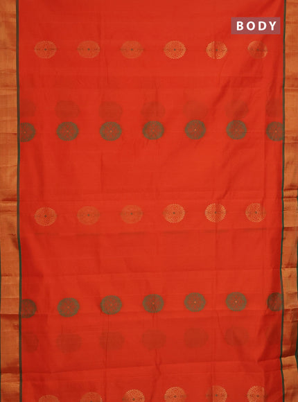 Semi silk cotton saree orange and green with thread & zari woven buttas and zari woven border