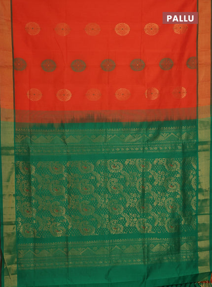 Semi silk cotton saree orange and green with thread & zari woven buttas and zari woven border