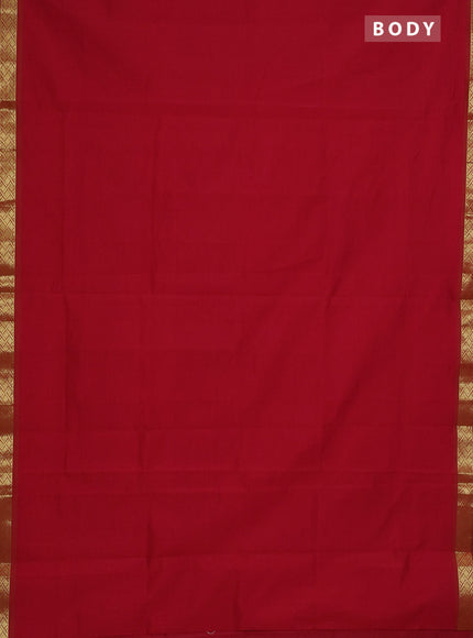 Semi silk cotton saree red and mustard yellow with plain body and zari woven border