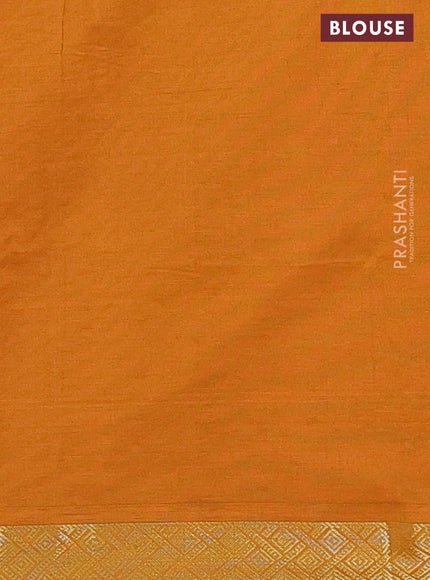 Semi silk cotton saree red and mustard yellow with plain body and zari woven border