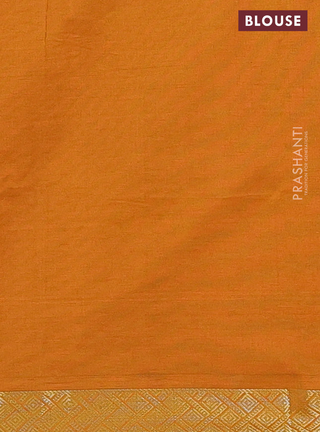 Semi silk cotton saree red and mustard yellow with plain body and zari woven border