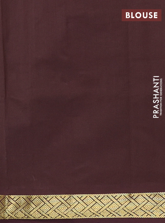 Semi silk cotton saree teal blue and brown with plain body and zari woven border