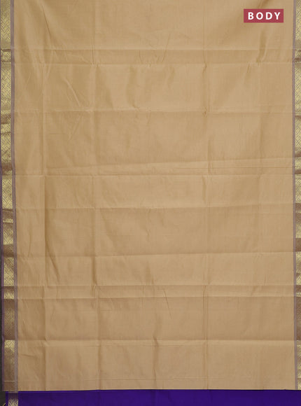 Semi silk cotton saree sandal and violet with plain body and zari woven border