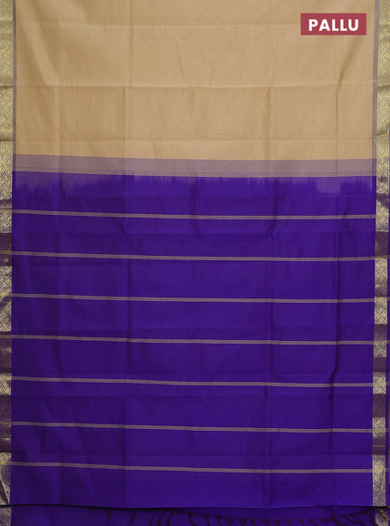Semi silk cotton saree sandal and violet with plain body and zari woven border