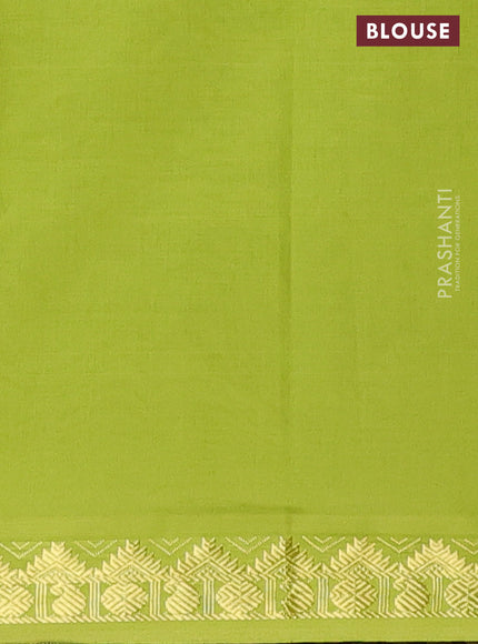 Semi silk cotton saree maroon and light green with plain body and zari woven border