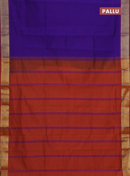 Semi silk cotton saree blue and rust shade with plain body and zari woven border