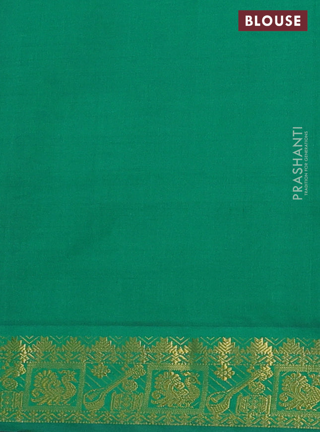 Semi silk cotton saree magenta pink and green with plain body and zari woven border