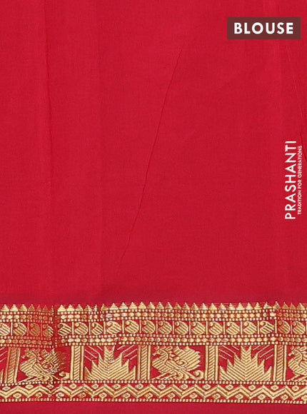Semi silk cotton saree dual shade of green shade and red with plain body and temple & annam zari woven border