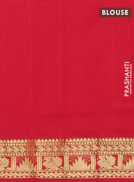 Semi silk cotton saree dual shade of greenish sandal and red with plain body and temple & annam zari woven border
