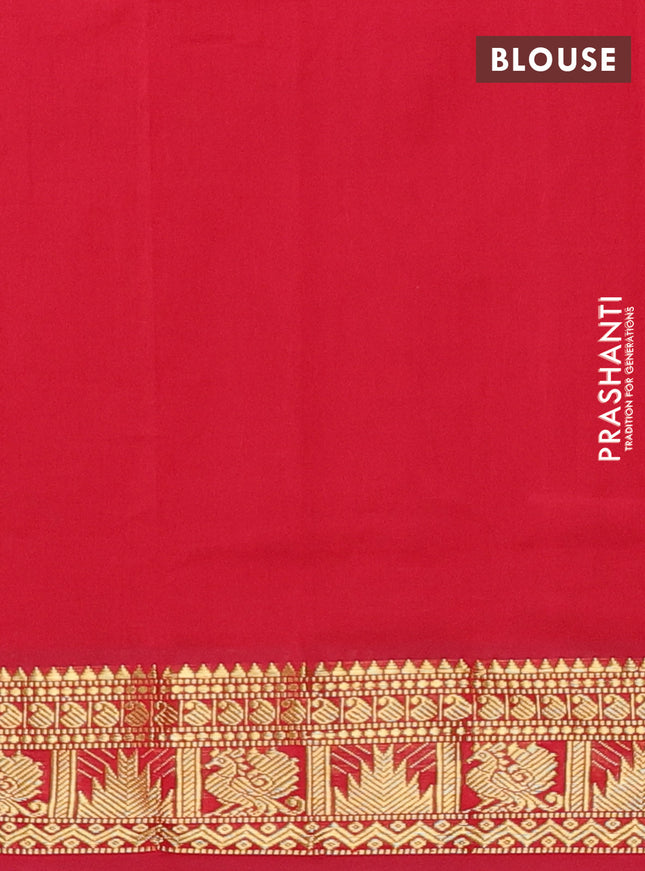 Semi silk cotton saree dual shade of greenish sandal and red with plain body and temple & annam zari woven border
