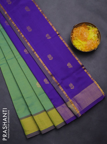 Semi silk cotton saree dual shade of green and blue with zari woven buttas and zari woven border