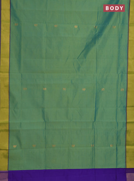 Semi silk cotton saree dual shade of green and blue with zari woven buttas and zari woven border